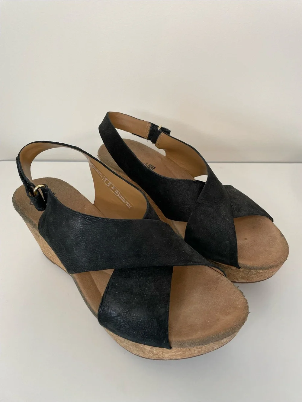 Clarks Black Suede Crisscross Slingback Wedges